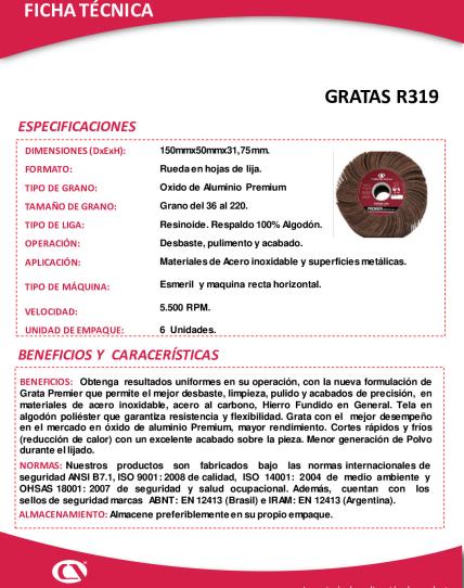 Ficha Técnica GRATAS R319	Ficha Técnica GRATAS R319