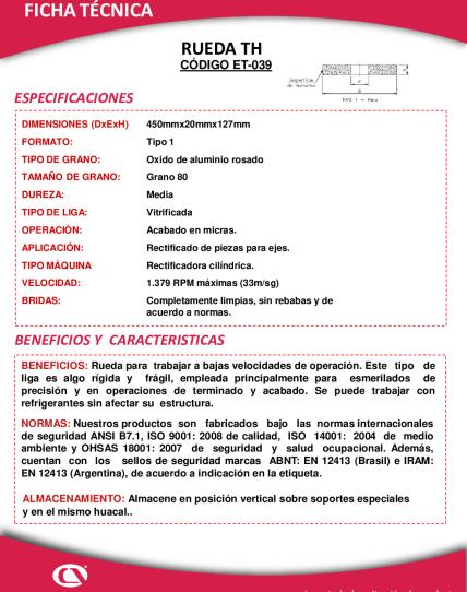 Ficha técnica RUEDA TH - CÓDIGO ET-039