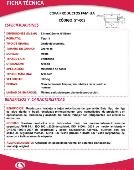 Ficha técnica COPA PRODUCTOS FAMILIA CÓDIGO ST-005