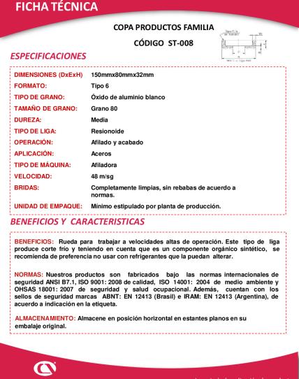 Ficha técnica COPA PRODUCTOS FAMILIA CÓDIGO ST-008