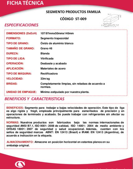 Ficha técnica COPA PRODUCTOS FAMILIA CÓDIGO ST-009