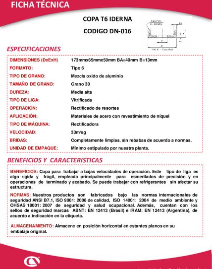 Ficha técnica COPA T6 IDERNA