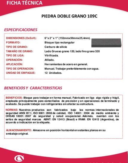 Ficha técnica PIEDRA DOBLE GRANO 109C