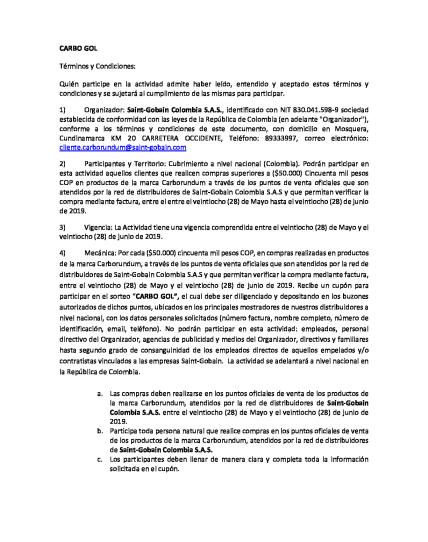 Términos y Condiciones Carbo GOL